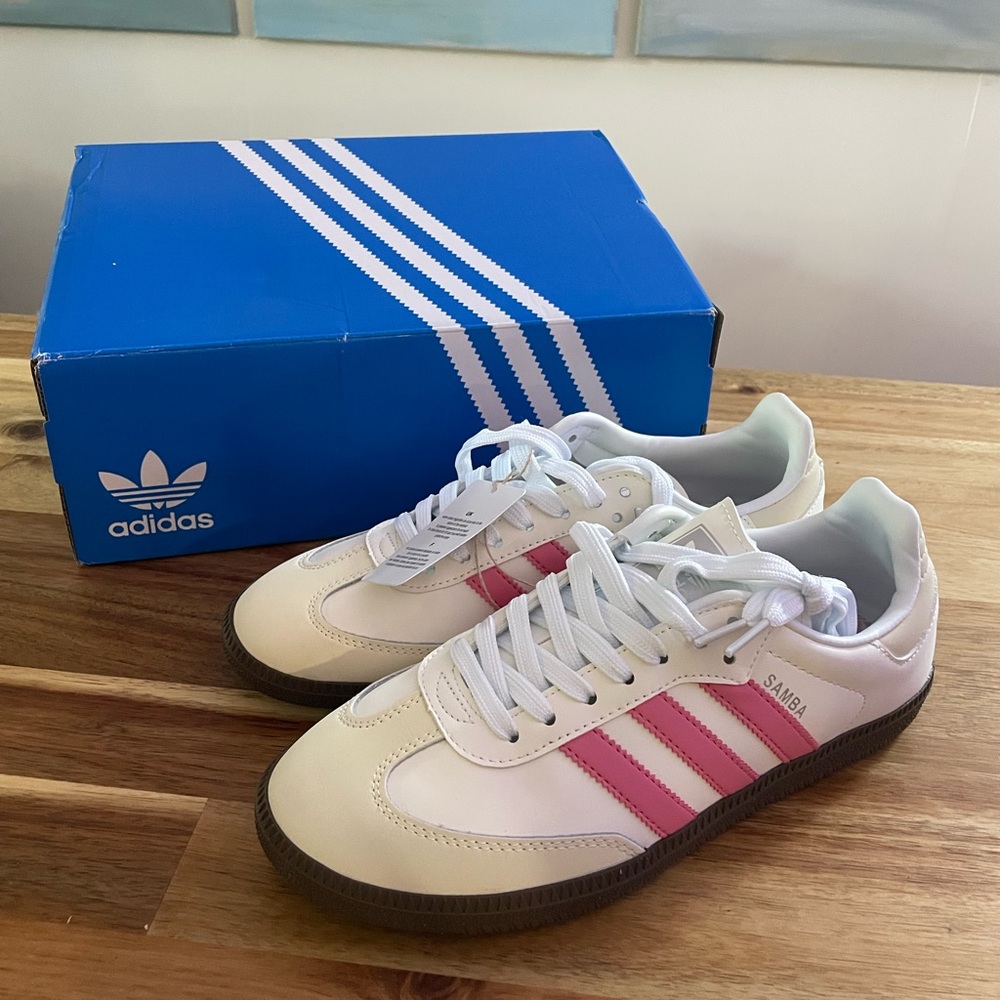 Adidas White and Pink Samba Sneakers